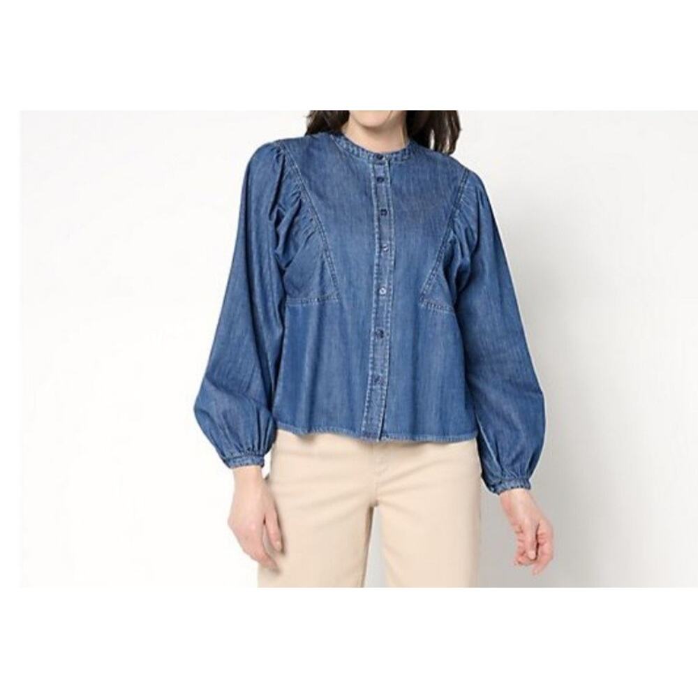 Me By Jennie Garth Size XL Medium Wash Cotton Demin Shirt A682340 NWOT